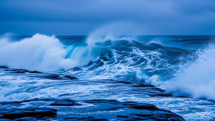 waves crashing on rocks