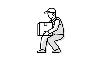 Delivery man carrying large box in a simple illustration style