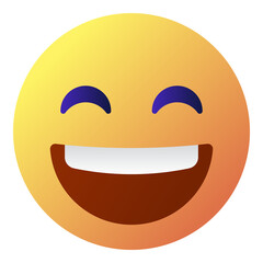 Big smile laughing emoji face with closed eyes and wide grin reaction icon isolated on transparent background.