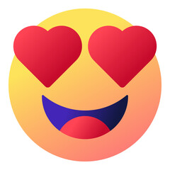 Heart eyes smiley emoji face with open mouth reaction icon isolated on transparent background.