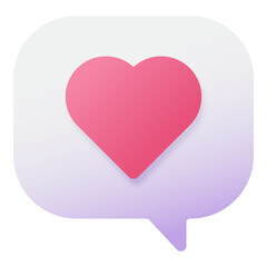 Pink heart chat bubble notification icon isolated on transparent background.