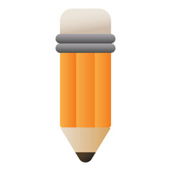 Cute cartoon pencil character with eraser and smiling face icon isolated on transparent background.