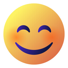 Happy smiling face emoji icon with closed eyes and blush cheeks isolated on transparent background.