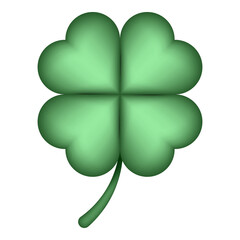Green four leaf clover icon for luck and St Patrick's Day isolated on transparent background.