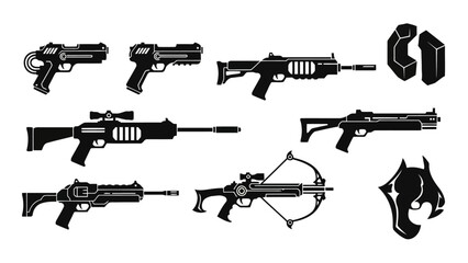 Futuristic Weapons and Sci Fi Gaming Icons Vector Silhouette Collection. © Best Design_Academy