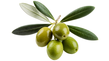 Cluster of Ripe Green Olives with Leaves on Black Background fruit food isolated on a transparent background