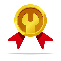 Wrench ribbon award badge vector isolated illustration