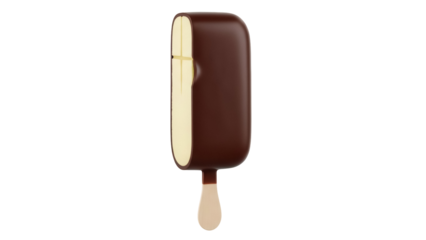 Chocolate covered ice cream bar isolated PNG on transparent background, frozen dessert with vanilla filling for summer treat and snack