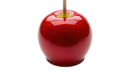 Delicious red candy apple isolated PNG, sweet treat for Halloween and autumn festivals on transparent background