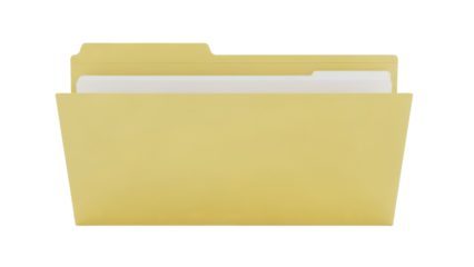 Yellow file folder PNG isolated on transparent background, office document container for organization and storage