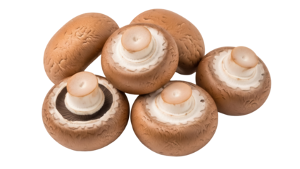Crimini mushrooms isolated PNG, brown agaricus bisporus fungi on transparent background, edible ingredient for cooking and healthy eating