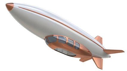 Futuristic airship PNG isolated on transparent background, retro-futuristic dirigible with copper accents for design projects © Cian