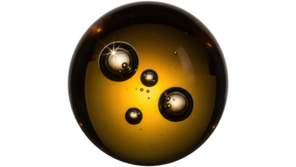 Golden amber sphere with bubbles isolated PNG, abstract design element on transparent background, decorative orb with internal reflections