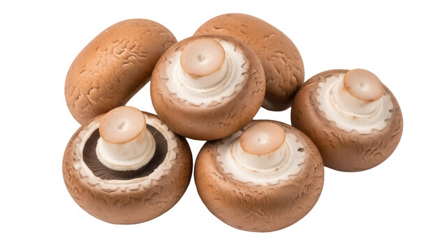Crimini mushrooms isolated PNG, brown agaricus bisporus fungi on transparent background, edible ingredient for cooking and healthy eating