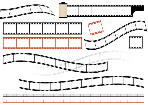 いろいろな35mmアナログフィルムのベクター素材、編集可能なパターンブラシ