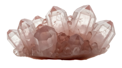 Rose quartz crystal cluster isolated PNG on transparent background, pink gemstone mineral for healing and spiritual practices