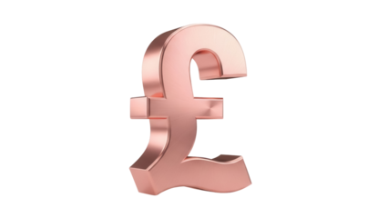Rose gold pound sterling sign isolated PNG, currency symbol for finance, banking, and international business on transparent background