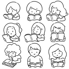 vector set of reader cartoon