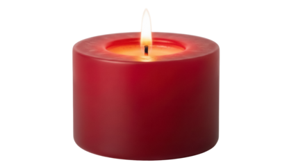 Red cylindrical candle with flame isolated PNG, aromatherapy and home decor element on transparent background, wax light for relaxation
