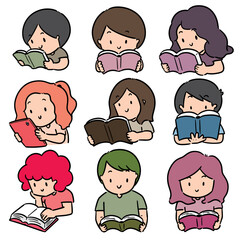 vector set of reader cartoon