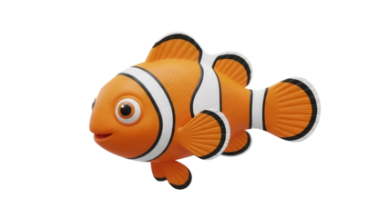 Orange clownfish PNG isolated on transparent background, colorful tropical reef fish with black and white stripes, aquatic animal