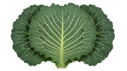 Fresh collard greens PNG isolated on transparent background, leafy vegetable with water droplets for healthy eating and cooking