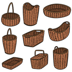 vector set of wicker baskets