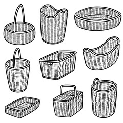 vector set of wicker baskets