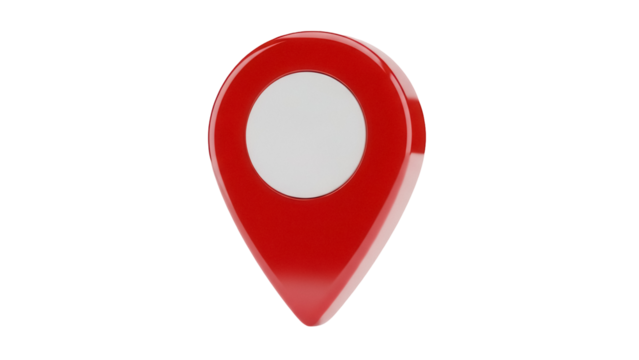 Red map pointer isolated PNG on transparent background, location pin for navigation and travel concepts - Powered by Adobe