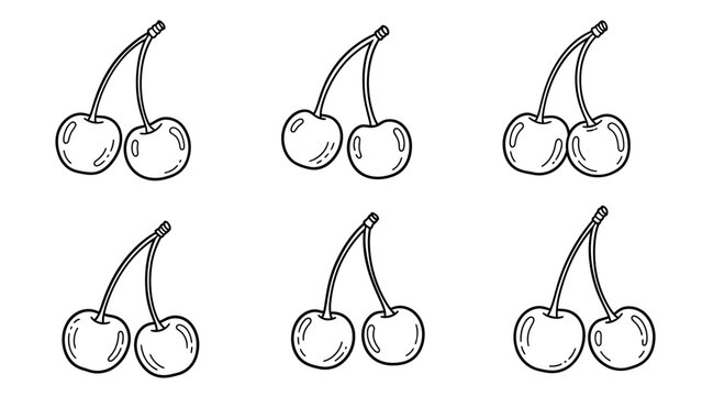 Hand drawn cherry pair seamless pattern in simple black line art