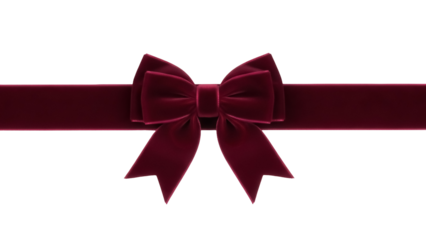 Elegant burgundy velvet bow and ribbon isolated PNG, festive decoration for gift wrapping and holiday design on transparent background