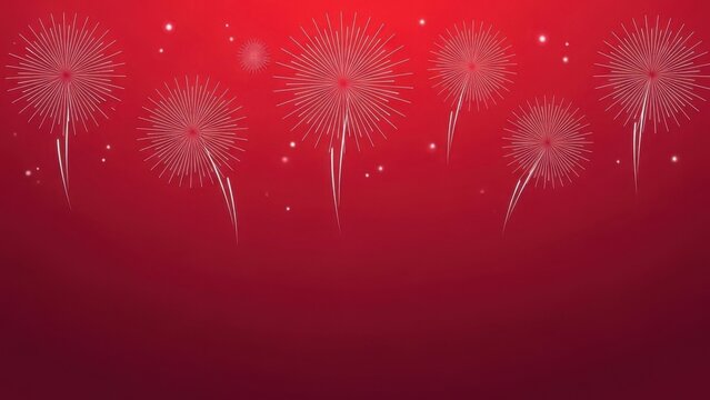 Vibrant red fireworks exploding in night sky with sparks - Powered by Adobe