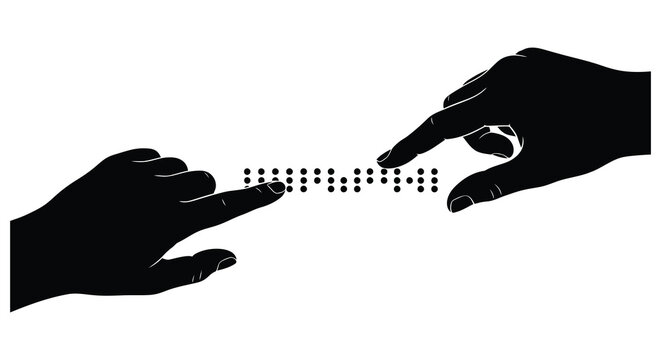 Two hands reaching towards each other connecting with braille dots a striking silhouette