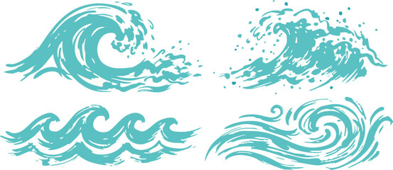 Illustrations of ocean waves from various viewpoints showcasing different wave patterns and styles © Dhani