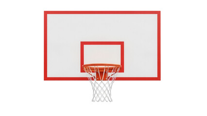 Basketball hoop with net isolated PNG, red frame and orange rim on transparent background for sports design and athletic themes