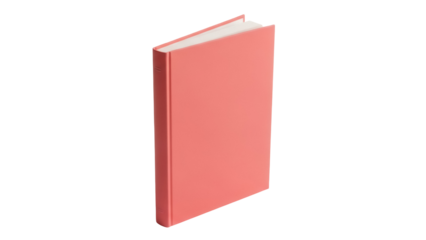 Salmon pink hardcover book isolated PNG, blank cover for mockup template, novel or diary for writing and reading, on transparent background