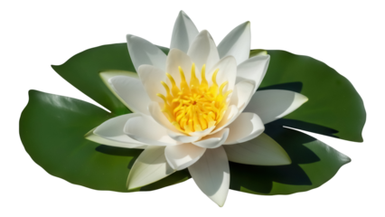 Elegant water lily with yellow center isolated PNG, aquatic flower on transparent background for botanical designs and summer projects