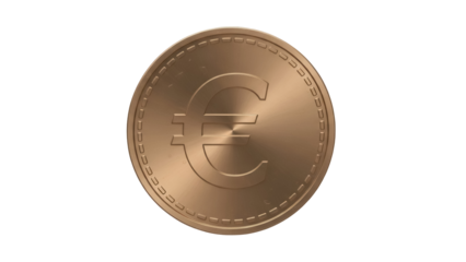 Bronze Euro coin PNG isolated on transparent background, currency symbol for finance and European economy