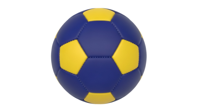 Blue and yellow soccer ball PNG isolated on transparent background, sports equipment for team games and recreational activities - Powered by Adobe