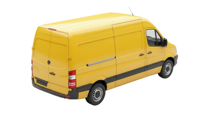 Yellow delivery van PNG isolated on transparent background, commercial vehicle for transport and logistics services