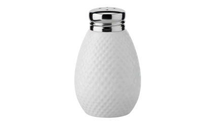 Elegant white salt shaker PNG isolated on transparent background, textured ceramic spice dispenser for kitchen and dining