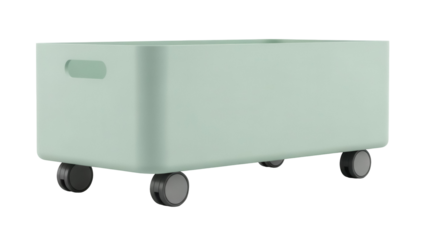Light green storage box with wheels isolated PNG, plastic container for toys or household items on transparent background