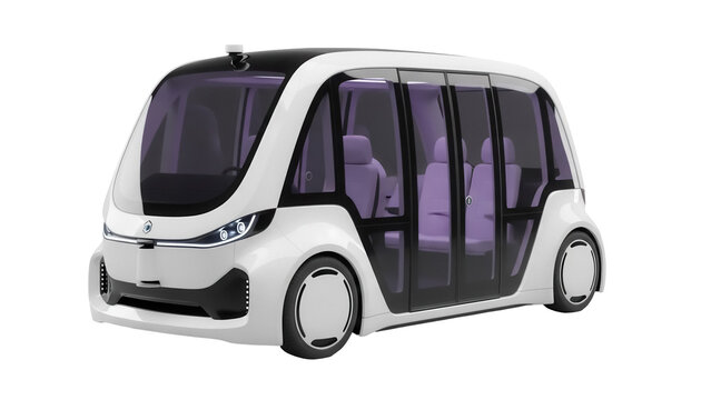 Modern autonomous electric shuttle PNG isolated on transparent background, self-driving vehicle for public transport and future mobility
