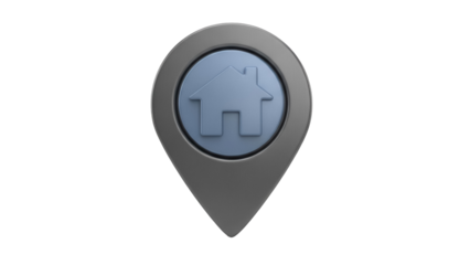 Gray location pin with house symbol isolated PNG, map pointer for real estate and navigation on transparent background