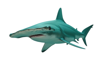 Hammerhead shark PNG isolated on transparent background, marine predator with distinctive head shape for wildlife and educational resources