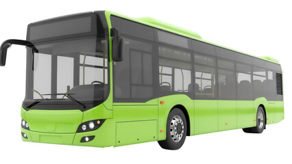 Green city bus PNG isolated on transparent background, modern public transport vehicle for urban mobility and eco-friendly travel