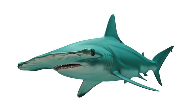 Hammerhead shark PNG isolated on transparent background, marine predator with distinctive head shape for wildlife and educational resources