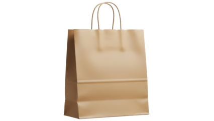 Brown paper shopping bag isolated PNG on transparent background, eco-friendly reusable grocery bag for retail and carrying items
