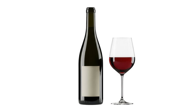Elegant red wine bottle and glass isolated PNG, full of rich color, perfect for celebrations and sophisticated designs on transparent background