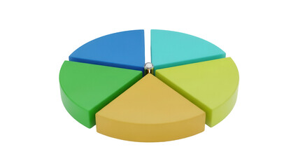 Colorful pie chart with five segments isolated PNG, data visualization for business presentations and statistical analysis